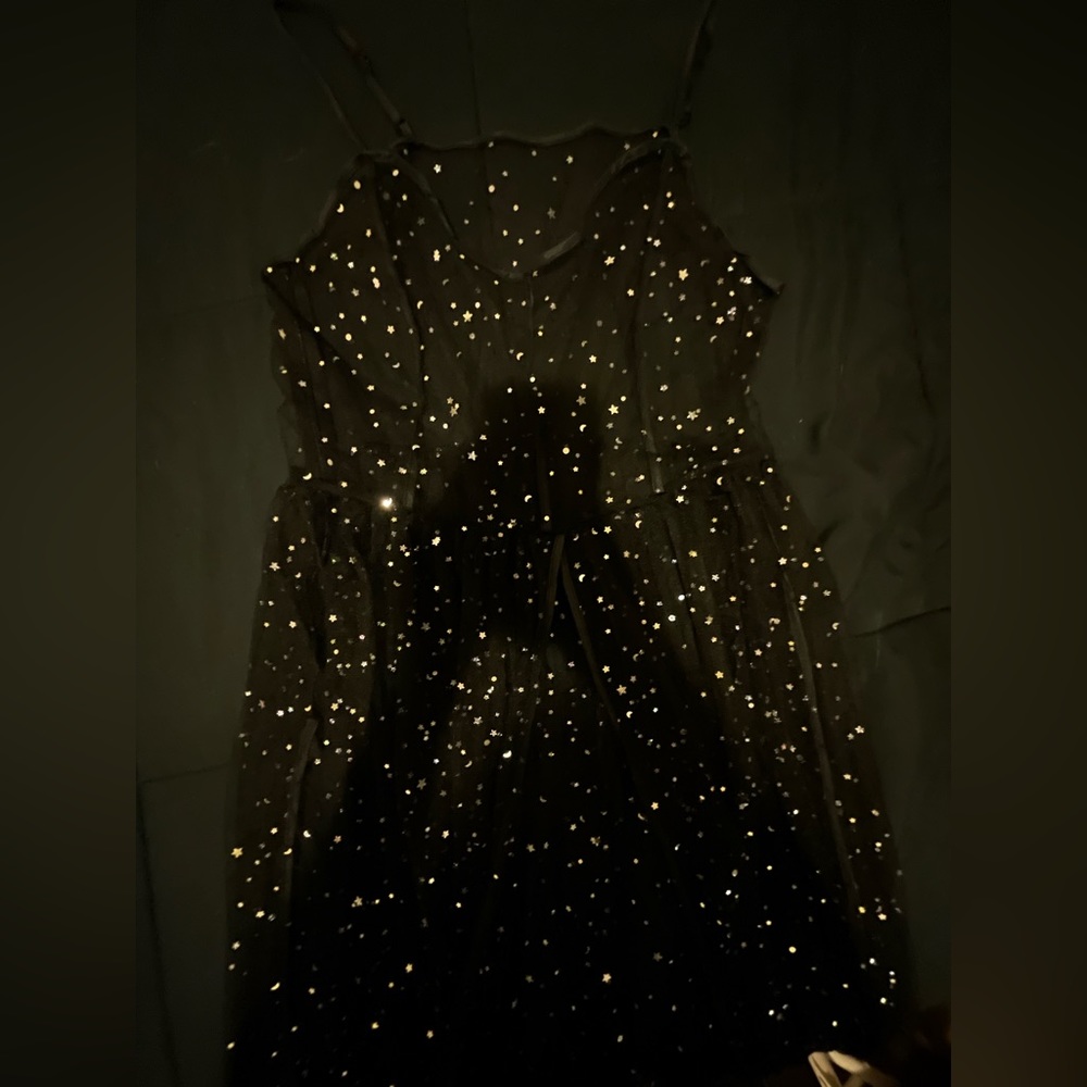 Black moon and stars see thru split dress